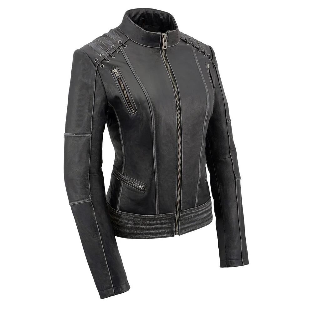 NWT Milwaukee Leather MLL2526 Women's 'Elegant' Distressed Laced Leather Jacket